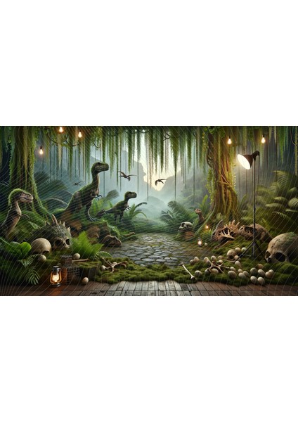 Dinozor Temalı Arkaplan 200 x 150 cm Fon Duvar Örtüsü