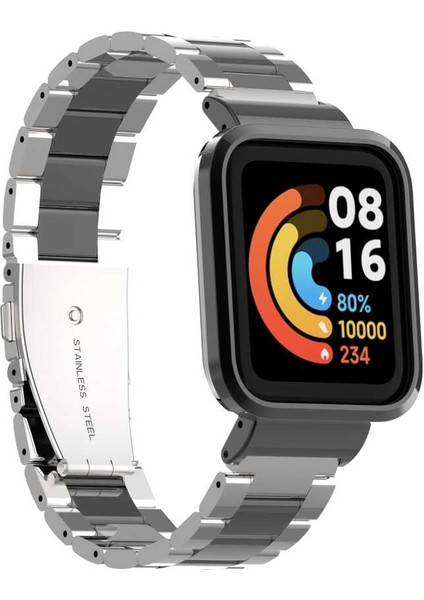 Xiaomi Redmi Watch (Mi Watch Lite) Uyumlu Krd-60 Metal Kordon Zore Gümüş-Siyah