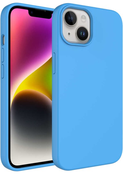 Alan Tech iPhone 14 Plus Uyumlu Sıvı Teknolojili Silinebilir Sert Zore Kivi Kapak-Mavi