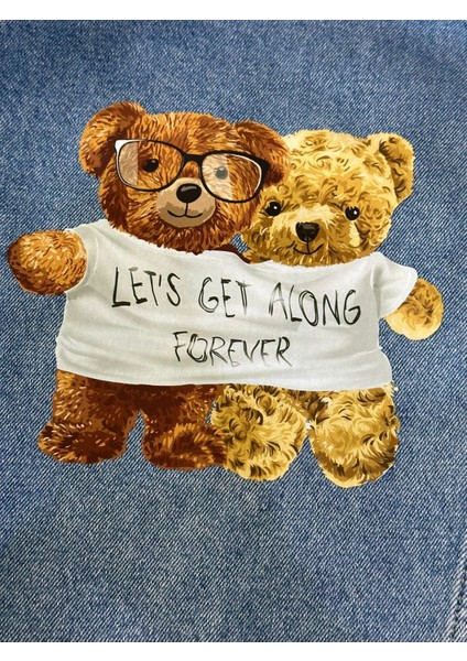 19X17 cm Ayılar Ütü Ile Yapışan Transfer Baskı Kot Kumaş Baskı Arma