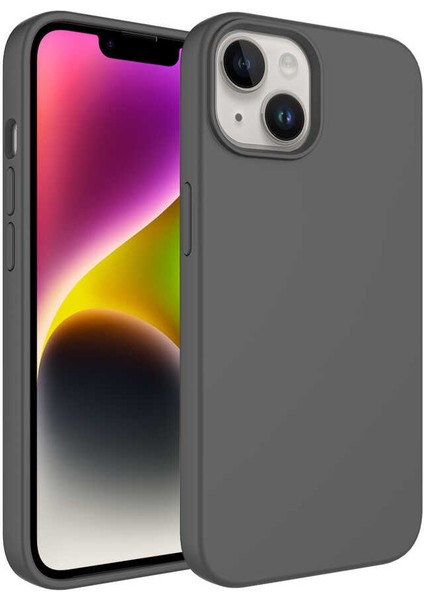 Alan Tech iPhone 14 Plus Uyumlu Sıvı Teknolojili Silinebilir Sert Zore Kivi Kapak-Gri