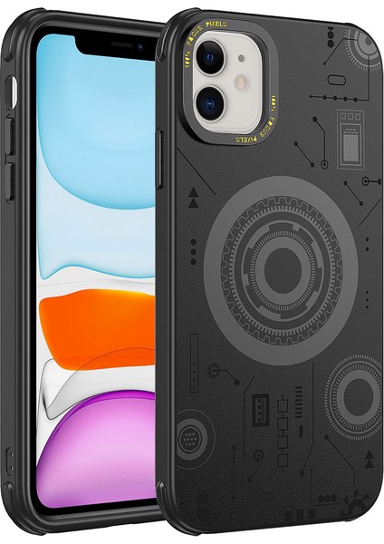 Alan Tech iPhone 11 Uyumlu Zore Wireless Şarj Özellikli Desenli Hot Kapak-Siyah