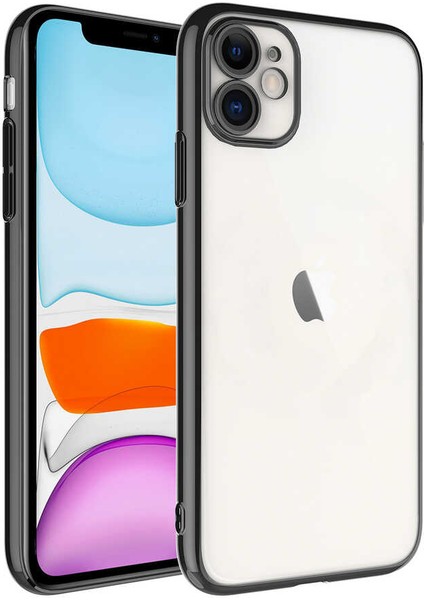 Alan Tech iPhone 11 Uyumlu Sert Pc Renkli Çerçeveli Zore Riksos Kapak-Mavi fırsatları