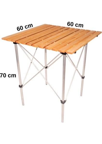 Alüminyum-Ahşap Katlanabilir Piknik, Balkon, Kamp Masası 60x60x70