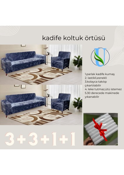 Uy Style Kadife Koltuk, Kanepe, Çekyat Örtüsü , Koltuk Kılıfı 3+3+1+1 Takım