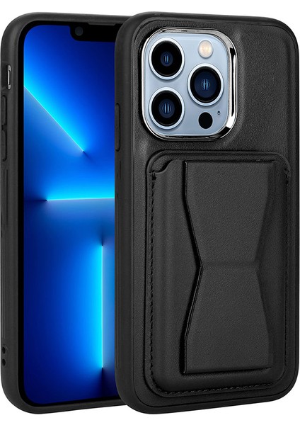 Alan Tech iPhone 12 Pro Max Uyumlu Kartlıklı Standlı ​pu Deri Zore Memo Kapak-Siyah