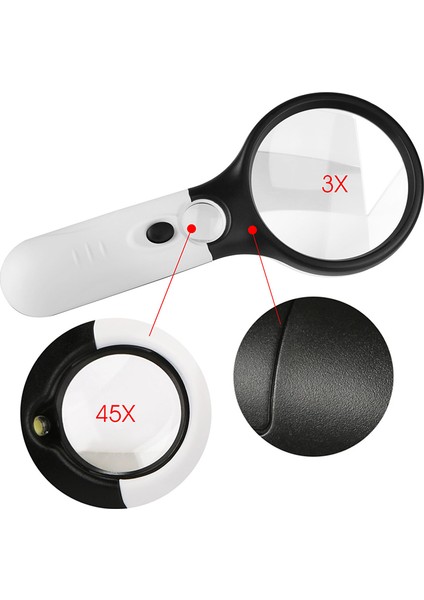 3 LED Işık 45X El Büyüteç Okuma Büyüteç Lens Takı Büyüteç (Yurt Dışından)