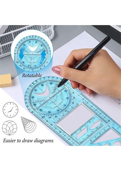 Sant Kuee Santkuee Çok Fonksiyonlu Geometrik Cetvel, Geometrik Çizim Şablonu Ölçme Aracı Taslak Cetveller Kalem ile Okul Ofisi Için (Yurt Dışından)