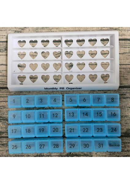 Aylık Hap Düzenleyici 31 Bölme, Günde 1, 4 Hafta Tam Ay 31 Günlük Hap Düzenleyici, Mavi (Yurt Dışından) modelleri