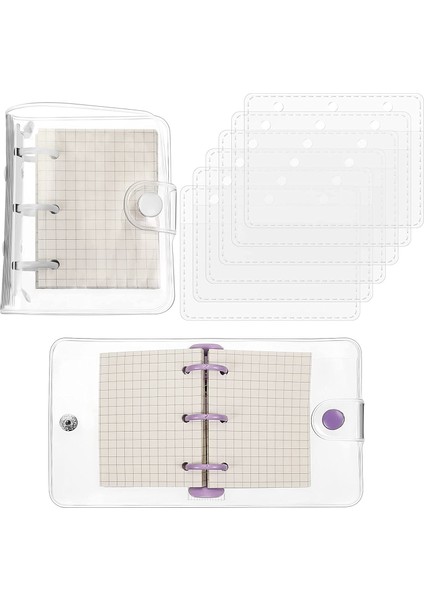 Adet Şeffaf 3 Telli Dosya Kapağı Pvc Şeffaf Defter Gevşek Yaprak Mini Bağlayıcı 80 Iç ve Doldurulabilir Çanta ile (Yurt Dışından)