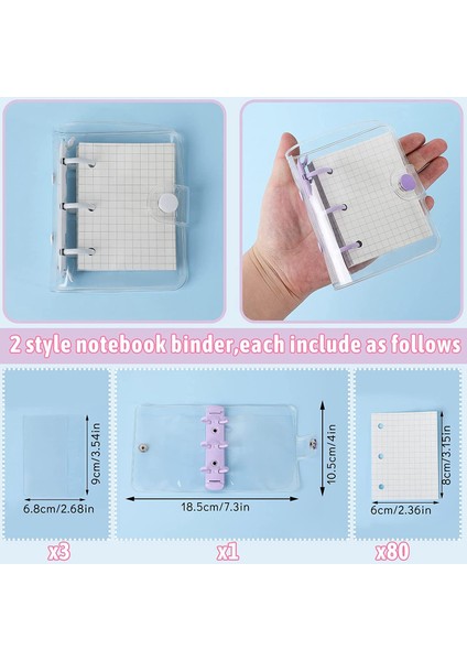 Adet Şeffaf 3 Telli Dosya Kapağı Pvc Şeffaf Defter Gevşek Yaprak Mini Bağlayıcı 80 Iç ve Doldurulabilir Çanta ile (Yurt Dışından)
