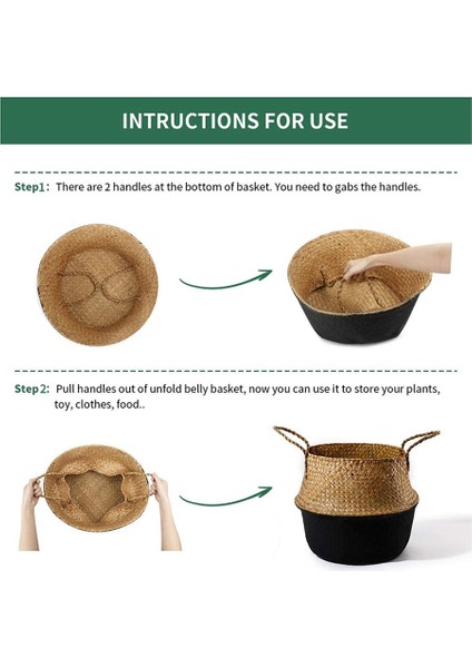 Deniz Çayırı Bitki Sepeti - Kulplu El Dokuma Göbek Sepeti, Ekstra Büyük Depolama Çamaşırhane, Piknik, Saksı Kapağı (Yurt Dışından) fırsatları