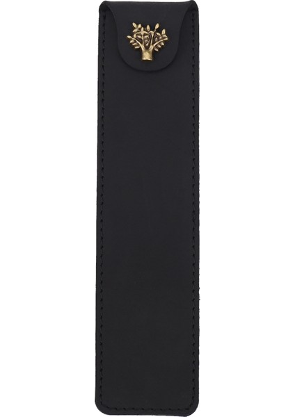 Hakiki Deri Kalem Kılıfı Tutucu Tek Kalem Çantası Kalem Kutusu Snap Düğmeli Rollerball Dolma Tükenmez Kalem-Siyah (Yurt Dışından)
