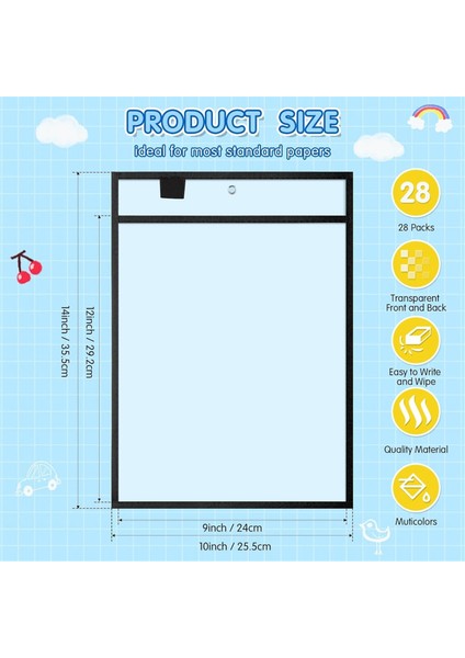 28 Adet Çalışma Not Tutucu Yeniden Kullanılabilir Not Tutucu Cep Plastik Dosya Çantası Öğretmen Ofis Organizasyonu Için Kuru Silme Kol (Yurt Dışından) fırsatları
