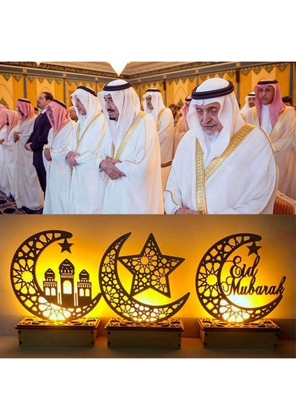 Ahşap LED Işık Saray Eid Mubarak Dekor Ramazan Dekorasyon Müslüman Zanaat Malzemeleri Ramazan Dekorasyon Ev Partisi Dekoru-A (Yurt Dışından)