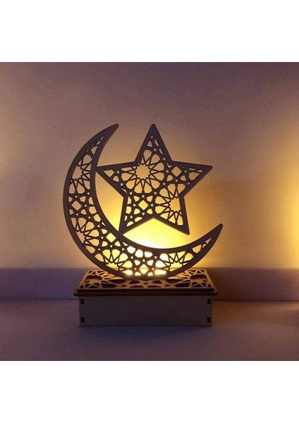 Ahşap LED Işık Saray Eid Mubarak Dekor Ramazan Dekorasyon Müslüman Zanaat Malzemeleri Ramazan Dekorasyon Ev Partisi Dekoru-A (Yurt Dışından)