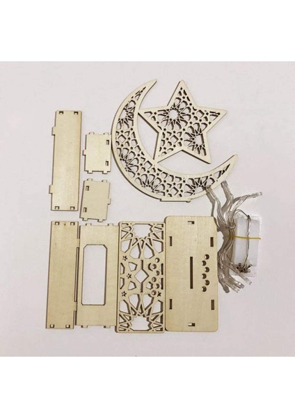 Ahşap LED Işık Saray Eid Mubarak Dekor Ramazan Dekorasyon Müslüman Zanaat Malzemeleri Ramazan Dekorasyon Ev Partisi Dekoru-A (Yurt Dışından)