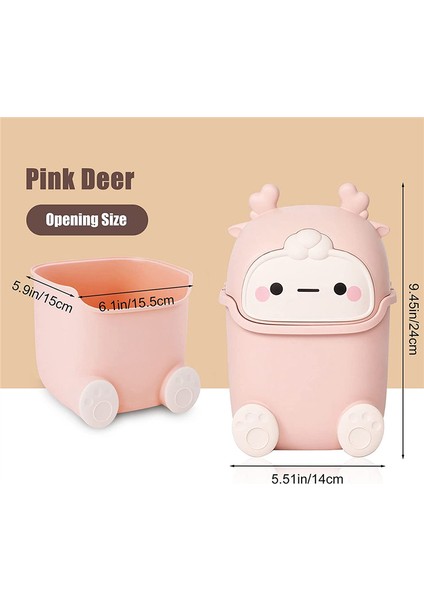 Kapaklı Mini Çöp Kovası, Sevimli Flip Masaüstü Çöp Kovaları, Plastik Hayvan Şekilli Çöp Kovası (Pembe) (Yurt Dışından)