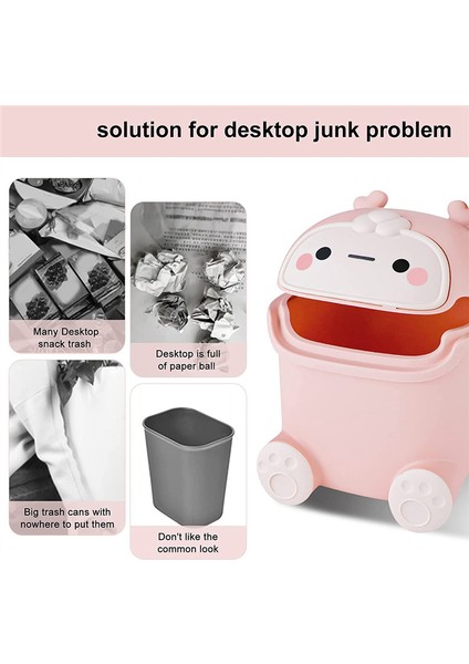 Kapaklı Mini Çöp Kovası, Sevimli Flip Masaüstü Çöp Kovaları, Plastik Hayvan Şekilli Çöp Kovası (Pembe) (Yurt Dışından)