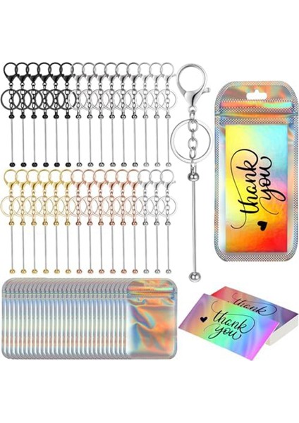 Proje Kolye Anahtarlıkları Için 30 Boncuklu Anahtarlıklar Holografik Yeniden Kapatılabilir Çanta Seti (Yurt Dışından)