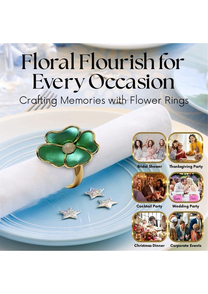 Çiçekli Peçete Halkaları - Paslanmaz, Kağıt Peçeteler Için Zarif Peçetelikler ve Akşam Yemeği Masa Örtüleri, Yeşil 12'li Set (Yurt Dışından) fiyatları