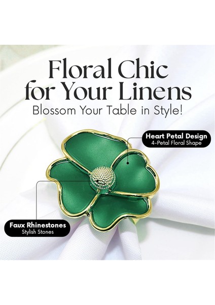 Çiçekli Peçete Halkaları - Paslanmaz, Kağıt Peçeteler Için Zarif Peçetelikler ve Akşam Yemeği Masa Örtüleri, Yeşil 12'li Set (Yurt Dışından) fırsatları