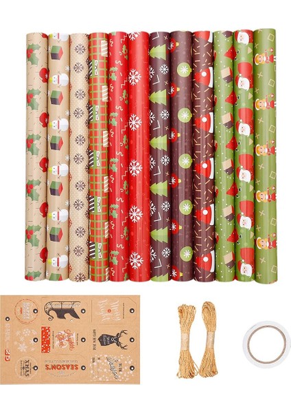 12 Paket Ambalaj Kağıdı, Noel Doğum Günü Partisi Için Ambalaj Kağıdı Seti Hediye Paketi (Yurt Dışından)