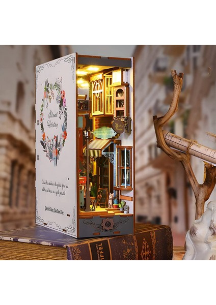 Dıy Kitap Kuytu Kiti, Kitaplık Eklemek Dekor 3D Ahşap Bulmaca Model Kiti, LED Işık ile Kitap Ayracı Seti, Insan Sensörü Anahtarı (Yurt Dışından)