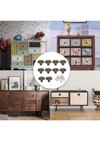 Dolap Kolları Eski Dolap Kolları Çekmece Kolları Retro Kapı Kolu 10 Parça Bronz-Çinko Alaşımından Yapılmış Dresser Kolları Seti (Yurt Dışından)
