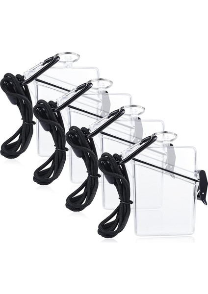 4 Paket Su Geçirmez Kimlik Kartı Rozeti Tutucu Kılıfı, Kordonlu, Şeffaf Su Geçirmez Kart Tutuculu, Kordonlu ve Anahtarlıklı (Yurt Dışından)
