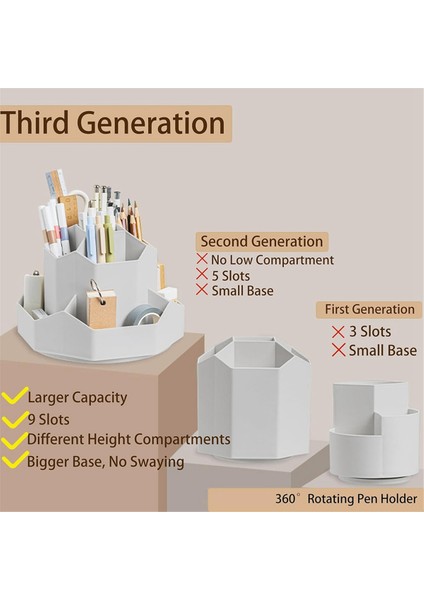 Masa Için Kalem Kalem Tutucu, 9 Yuva 360 Derece Dönen Masa Düzenleyici, Depolama Kalem Düzenleyiciler Malzemeleri (Gri) (Yurt Dışından) fiyatları