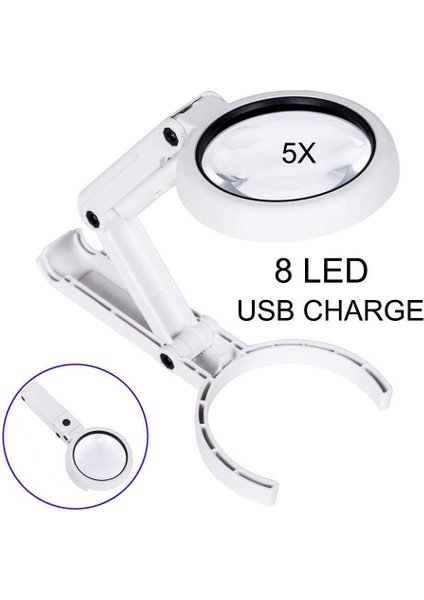 Hd Optik Aydınlatmalı Büyüteç-(5x + 11X) Büyütme Lensi, 8 LED Işıklı USB Şarj Büyüteç Camı Masaüstü ve Elde Katlanır 2'si 1 Arada (Yükseltme Versiyonu) (Yurt Dışından)
