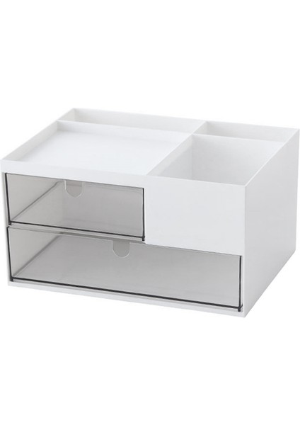 2 Çekmeceli ve 4 Bölmeli Masa Düzenleyici, Plastik Makyaj Saklama Kutusu, Vanity Organizer, Masa Düzenleyici (Yurt Dışından)