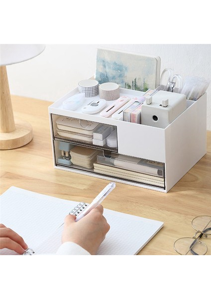 2 Çekmeceli ve 4 Bölmeli Masa Düzenleyici, Plastik Makyaj Saklama Kutusu, Vanity Organizer, Masa Düzenleyici (Yurt Dışından)