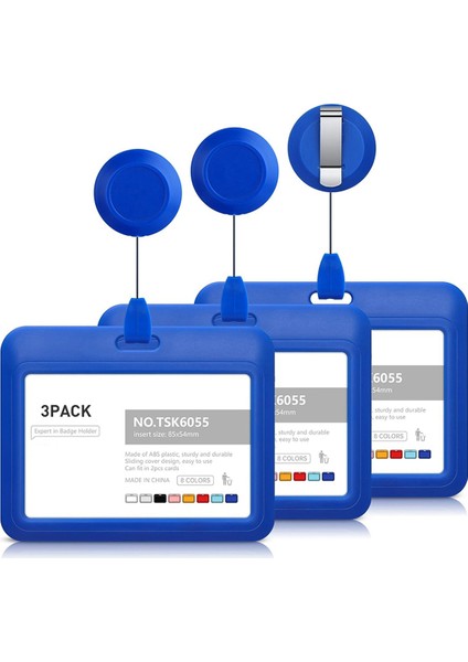 Geri Çekilebilir Rozet Tutucular, Geri Çekilebilir Rozet Makarası Klipsli Plastik Kayar Yaka Kartı Tutucu, 3'lü Paket Yatay Mavi (Yurt Dışından)