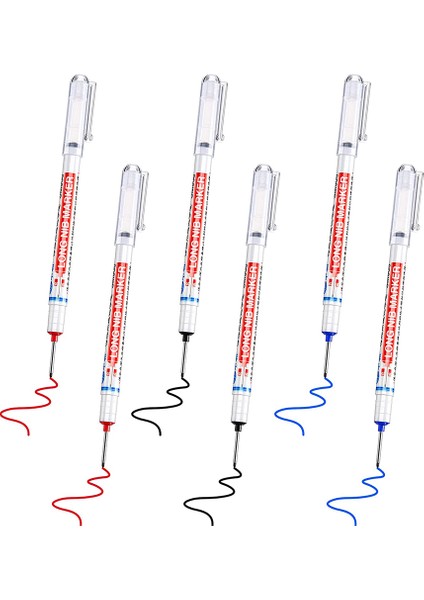 6 Adet Uzun Kafa Derin Delik Işaretleyici Çok Fonksiyonlu Uzun Burunlu Işaretleyici Derin Matkap Deliği Marangoz Işareti Su Geçirmez Işaretleme Kalemi (Yurt Dışından)