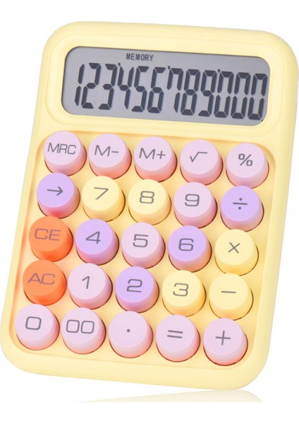 Mekanik Butonlu Hesap Makinesi, 12 Haneli LCD Ekran, Kolay Basılabilen Büyük Butonlar, Renkli Şeker Hesap Makinesi Sarı (Yurt Dışından)