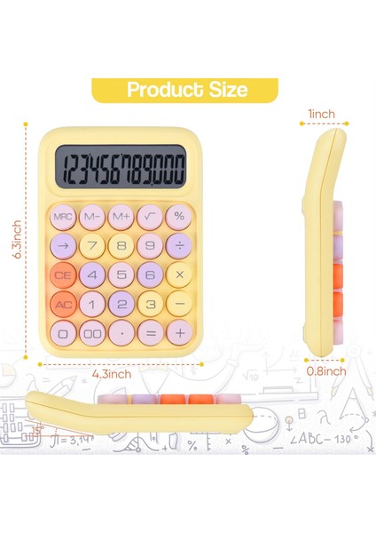 Mekanik Butonlu Hesap Makinesi, 12 Haneli LCD Ekran, Kolay Basılabilen Büyük Butonlar, Renkli Şeker Hesap Makinesi Sarı (Yurt Dışından) modelleri