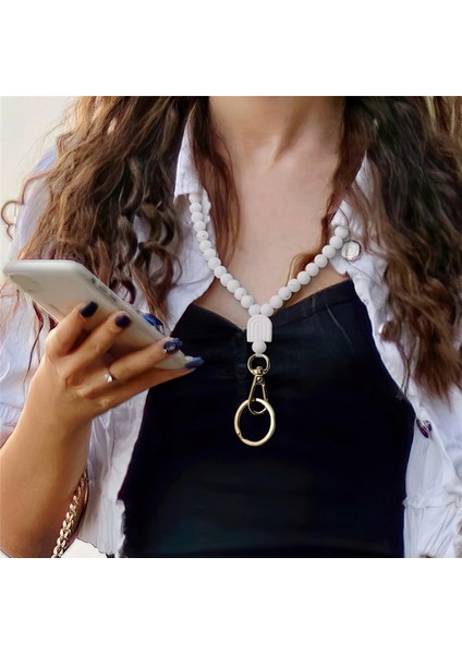 Çalışma Izni Çanta Ipi Anti-Kayıp Uzun Silikon Boncuklu Kimlik Kartı ve Anahtar Cep Telefonu Ipi Bayan Hediye Beyaz (Yurt Dışından)