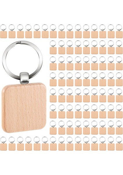100 Adet Dıy Boş Ahşap Anahtarlık Kare Oyma Anahtarlık Ahşap Anahtarlık Yaklaşık 40X40 mm (Yurt Dışından)