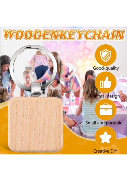 100 Adet Dıy Boş Ahşap Anahtarlık Kare Oyma Anahtarlık Ahşap Anahtarlık Yaklaşık 40X40 mm (Yurt Dışından)
