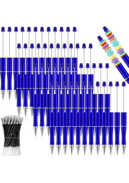 50 Adet Plastik Boncuklu Kalem Toplu Boncuk Tükenmez Kalem Mili Siyah Mürekkep Boncuklu Kalemler 50 Yedekler ile Dıy Yapımı Için Hediye Mavi (Yurt Dışından)