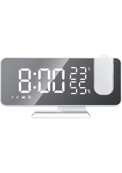 Radyo LED Dijital Akıllı Çalar Saat Saat Masası Elektronik Masaüstü Saatleri 180° Projeksiyon Süresi ile USB Erteleme Beyaz (Yurt Dışından)
