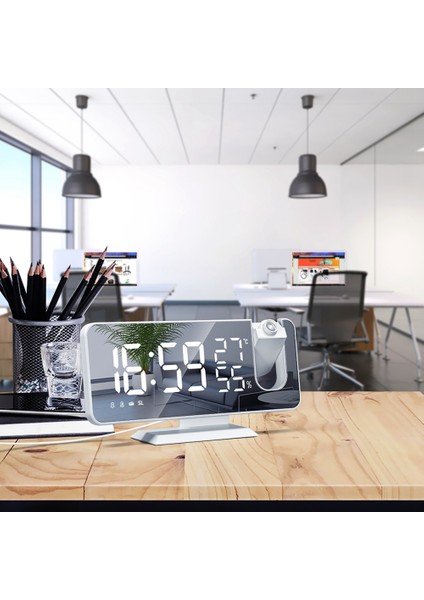Radyo LED Dijital Akıllı Çalar Saat Saat Masası Elektronik Masaüstü Saatleri 180° Projeksiyon Süresi ile USB Erteleme Beyaz (Yurt Dışından) modelleri