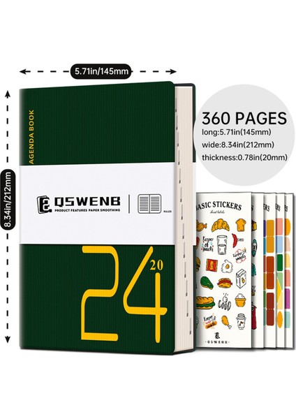 2024 Günlük Defter, Kadın Erkek Için 360 Sayfa Ciltli Deri Defter, 5.7x8.3ınch, Yeşil (Yurt Dışından)