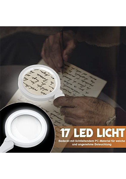 17 LED Işıklı Büyüteç, 3x 6x Okuma Büyüteci, Taşınabilir Katlanabilir Büyütme (Beyaz) (Yurt Dışından) modelleri