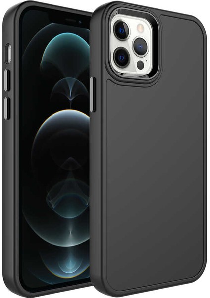 iPhone 12 Pro Max Uyumlu Metal Çerçeve ve Buton Tasarımlı Sert Zore Botox Kapak-Saks Mavi