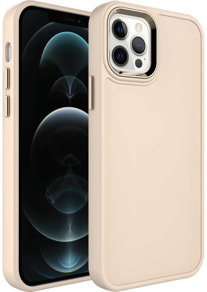 iPhone 12 Pro Max Uyumlu Metal Çerçeve ve Buton Tasarımlı Sert Zore Botox Kapak-Saks Mavi