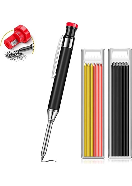 Mekanik Marangoz Kalemleri Inşaat Kalemleri Ağaç Işleme Markalama Aracı Siyah Için Dahili Kalemtıraş ile Ağır Hizmet (Yurt Dışından)