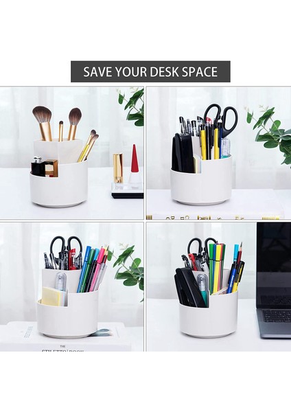 Dönen Kalemlik Çok Amaçlı 3 Bölünmüş Yuvalar Döner Kalem Kupası Kırtasiye Kalem Organizatör Ofis Ev Için Beyaz (Yurt Dışından) modelleri